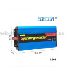Інвертор 1200W з LSD дисплеєм/розеткою 220-240V і кнопкою вкл. EDECOA