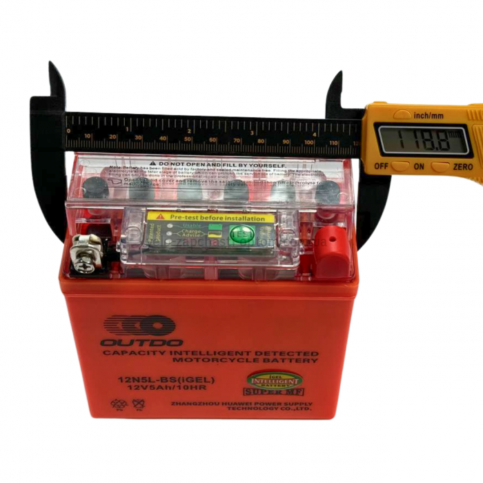 Акумулятор 12N5L-BS iGEL 12V5Ah/10HR високий гелевий з індикатором Outdo