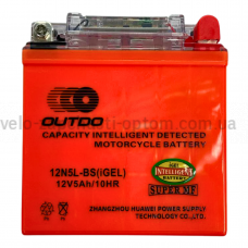 Акумулятор 12N5L-BS iGEL 12V5Ah/10HR високий гелевий з індикатором Outdo