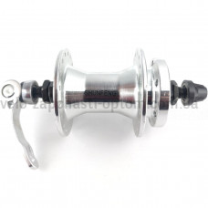 Втулка передня 210 кулька алюміній під диск з болтами 36 спиць хром довжина 108 мм Shunfeng