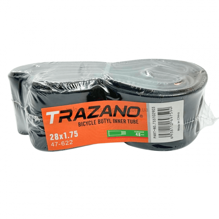 Камера 28х1.75 47-622 AV 48мм прямий вентиль Sсhrader Trazano