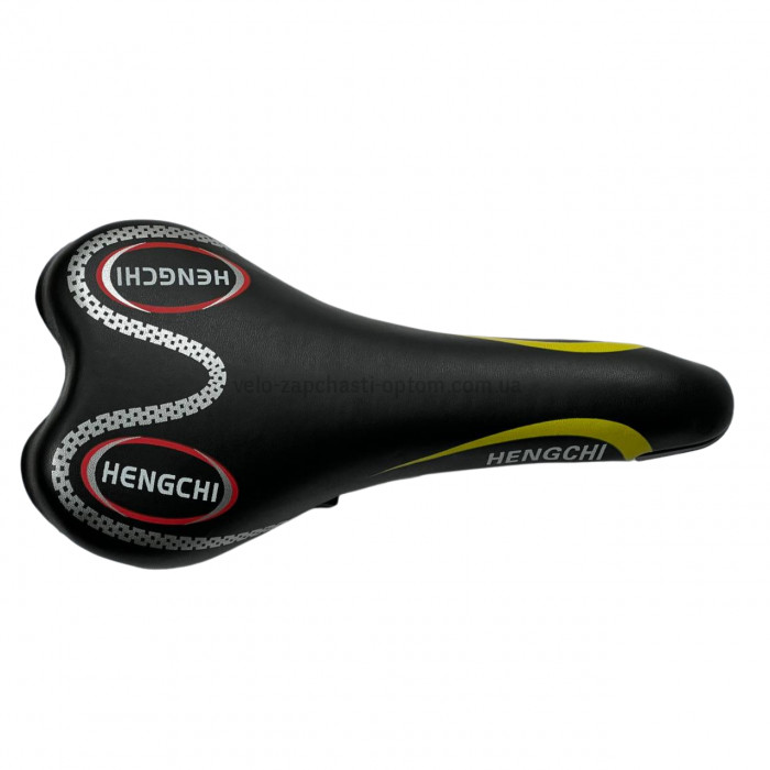 Сідло велосипедне Hengchi 62 Sport Чорно-біло-жовте, вузьке спортивне (анатомічне)