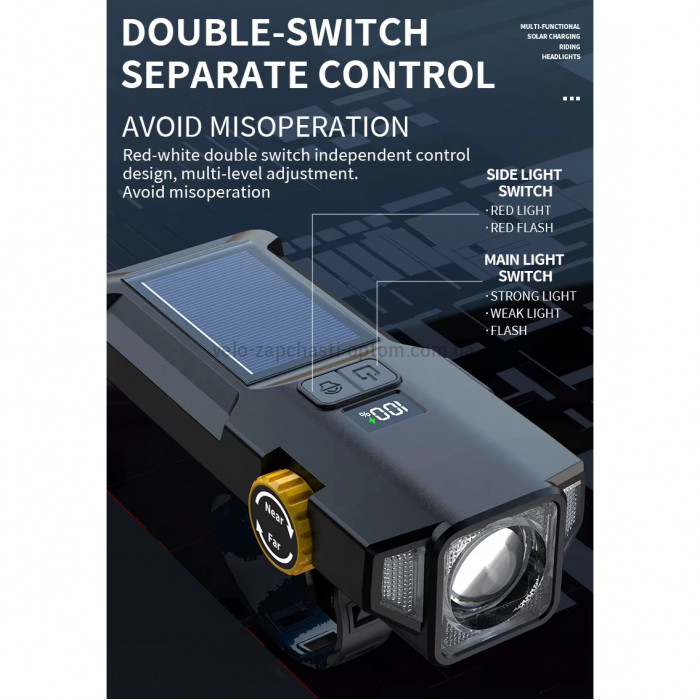 Фара X17-30W+2LED жовтий і сонячна батарея Type-C