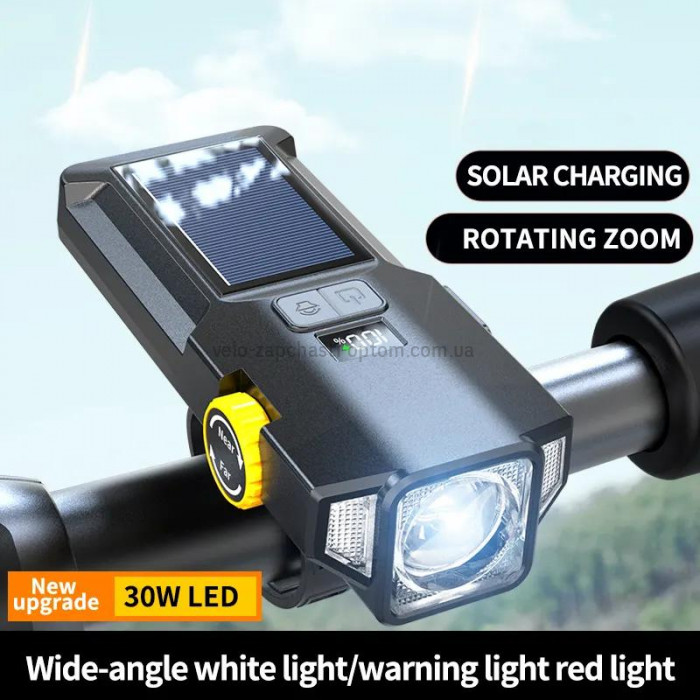 Фара X17-30W+2LED жовтий і сонячна батарея Type-C