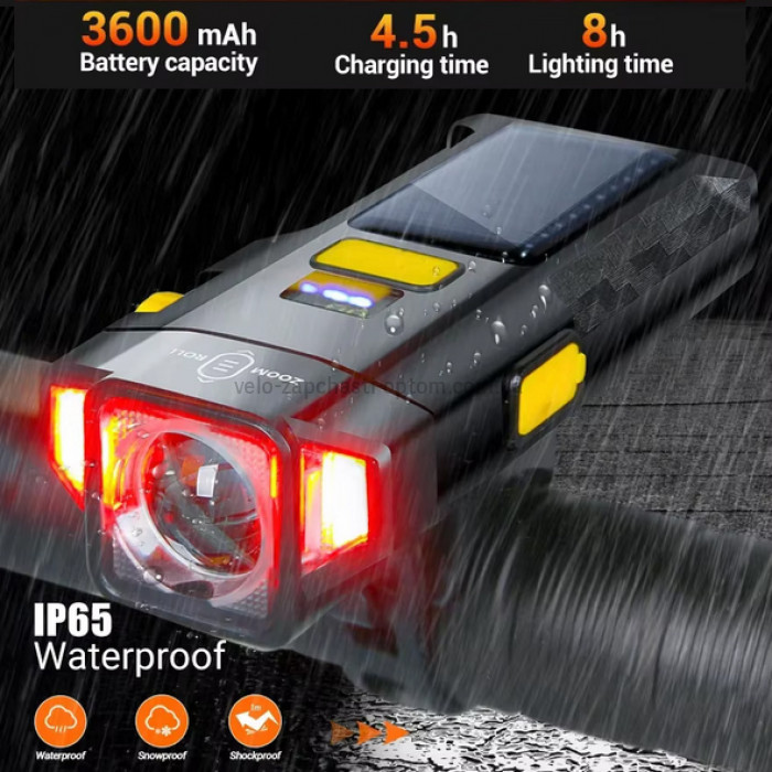 Фара X17-30W+2LED жовтий і сонячна батарея Type-C