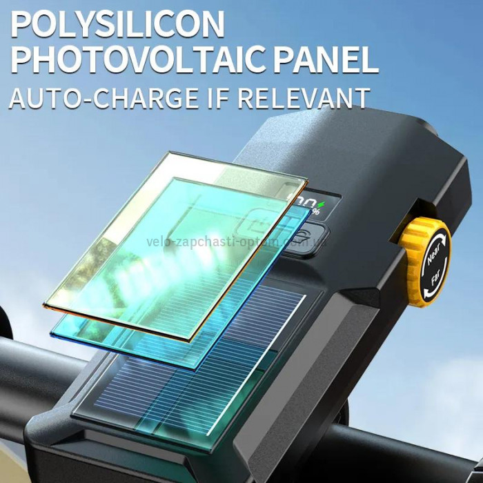 Фара X17-30W+2LED жовтий і сонячна батарея Type-C