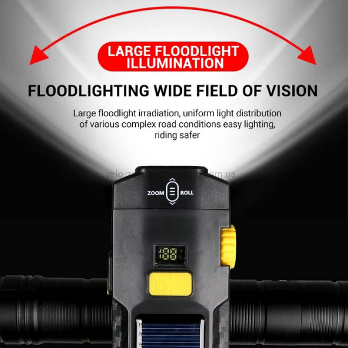 Фара X17-30W+2LED жовтий і сонячна батарея Type-C