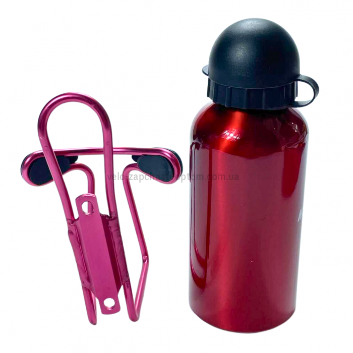 Фляга алюмінієва рожева 300 мл дитяча з флягоутримувачем Shunfeng
