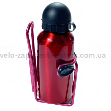 Фляга алюмінієва рожева 300 мл дитяча з флягоутримувачем Shunfeng
