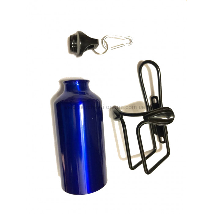 Фляга алюмінієва синя 300 мл з флягоутримувачем Shunfeng