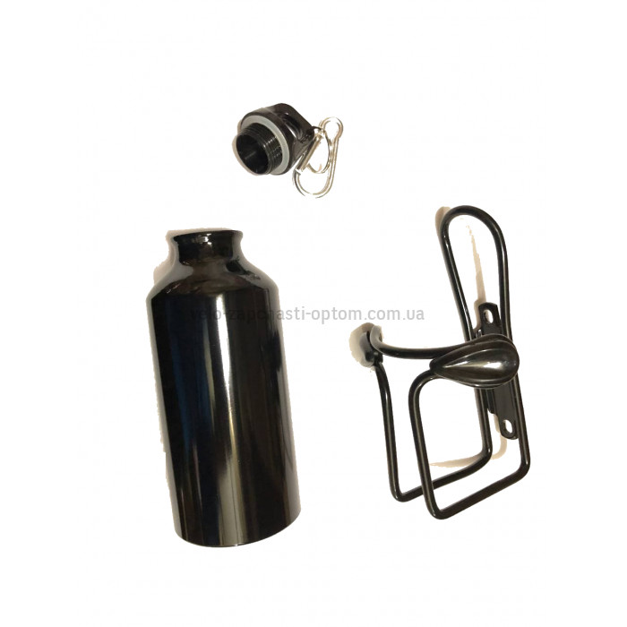 Фляга алюмінієва чорна 300 мл з флягоутримувачем Shunfeng
