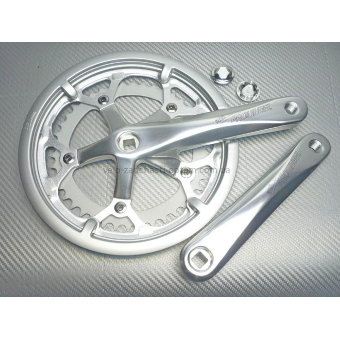 Система шатунів Prowheel ATIA P-22 (52/42Т, 170 мм) срібляста Шосейна велосипедна алюмінієва система під квадрат із захистом