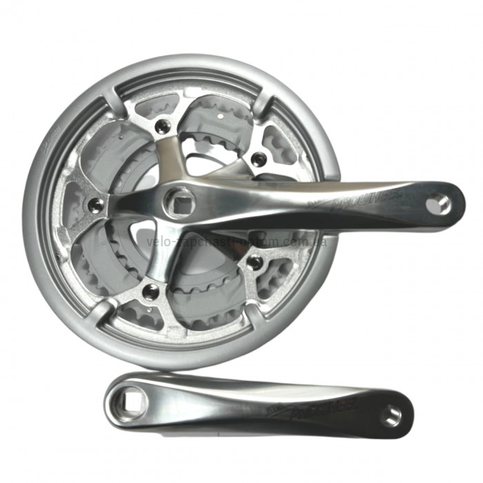 Система шатунів Prowheel ATIA P21 (52/42/30Т, 170 мм) срібляста Шосейно-туристичні алюмінієві шатуни три зірки під квадрат із за