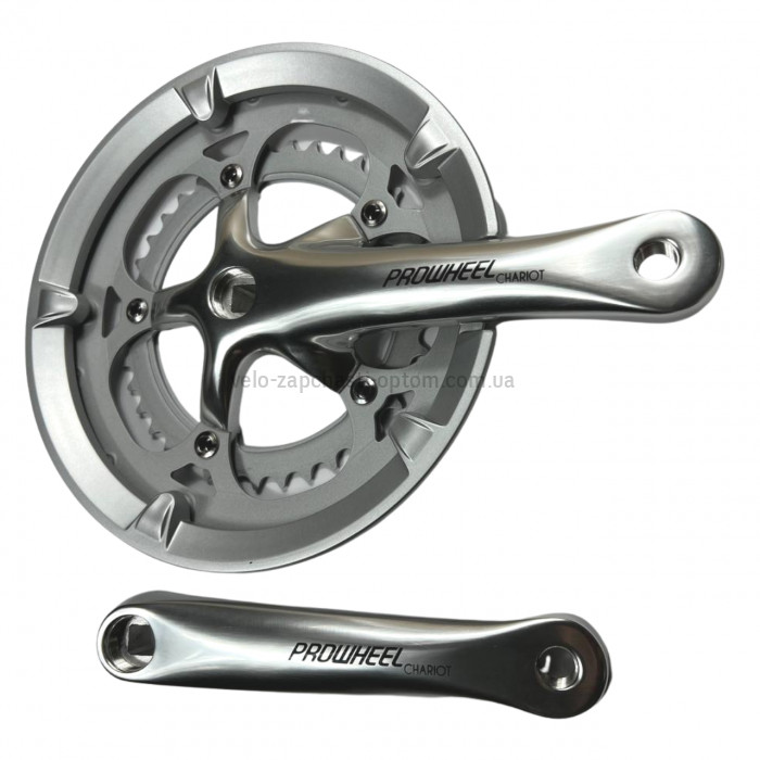 Система шатунів Prowheel CHARIOT (53/39Т, 170 мм) срібляста Шосейна велосипедна алюмінієва система під квадрат із захистом