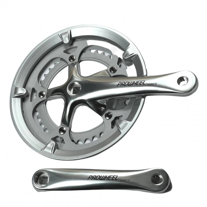 Система шатунів Prowheel CHARIOT (53/39Т, 170 мм) срібляста Шосейна велосипедна алюмінієва система під квадрат із захистом