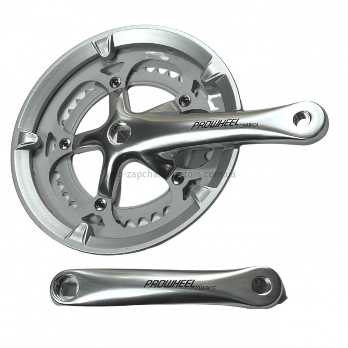 Система шатунів Prowheel CHARIOT (53/39Т, 170 мм) срібляста Шосейна велосипедна алюмінієва система під квадрат із захистом