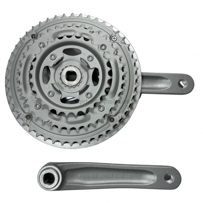 Система шатунів Prowheel CQ11 (48/38/28Т, 170 мм) срібляста Велосипедні алюмінієві шатуни три зірки під квадрат із захист
