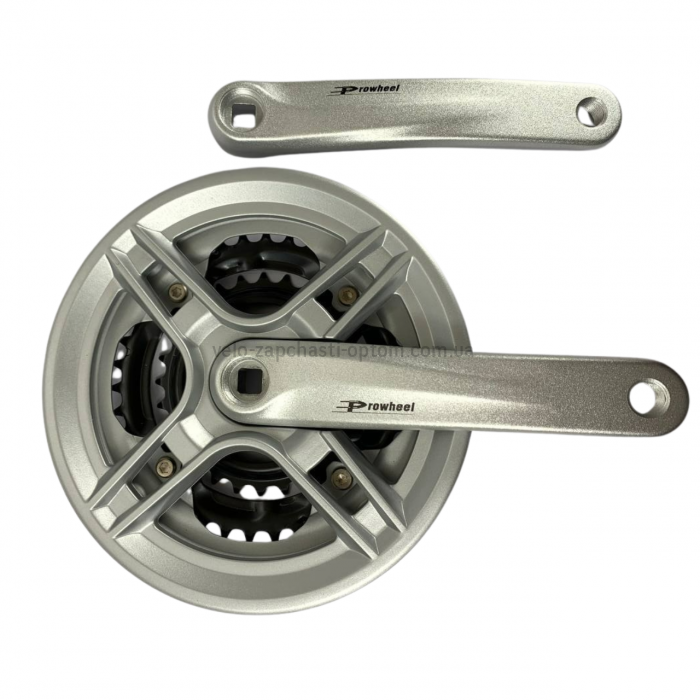 Система шатунів Prowheel CM03 / MU6918 (48/38/28Т, 170 мм) сіра Тришвидкісні алюмінієві шатуни 3x під квадрат із захистом ланцюга