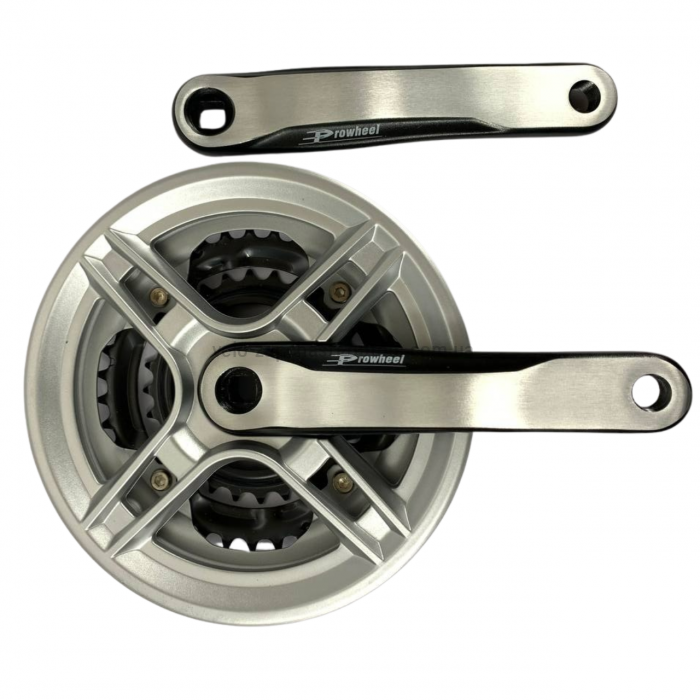 Система шатунів Prowheel CN03 / MU6916 (48/38/28Т, 170 мм) чорно-сіра Тришвидкісні алюмінієві шатуни 3x під квадрат із захистом