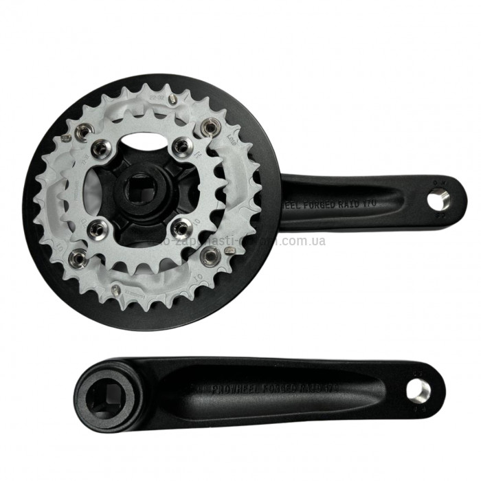 Система шатунів Prowheel RAID P01 (32/22Т, 170 мм) чорна Двошвидкісні алюмінієві шатуни 2x під квадрат із захистом