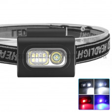 Фонарь налобный 505-XPE+8SMD(white+red+blue), Li-Ion аккумулятор, ЗУ Type-C, клипса на магните