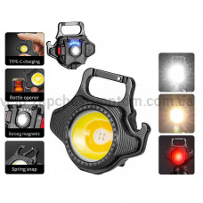 Фонарь MULTIFUNCTIONAL W5133-COB ULTRA(white+yellow+red), Li-Ion аккум., ЗУ Type-C, открывалка, магнит, карабин