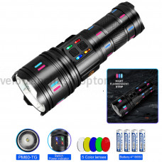 Фонарь NIGHT VISION FLUORESCENCE AK177-1 WHITE LASER LED PM60-TG, 4х18650, power bank, индикация заряда, ЗУ Type-C, zoom, 5 фильтров