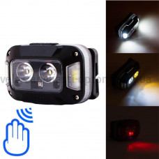 Фонарь налобный WH-0218-XPG(white+yellow)+SMD(red), Motion Sensor, Li-Ion аккумулятор, ЗУ Type-C