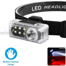 Ліхтар налобний YJ- A06-LED+6SMD(RGB), Motion Sensor, Li-Ion акумулятор, ЗУ Type-C, кліпса, магніт, Box