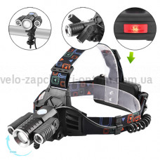 Ліхтар налобний Police W602-T6+2XPE Bike, 2x18650, велокріплення, zoom, ЗУ microUSB, Box