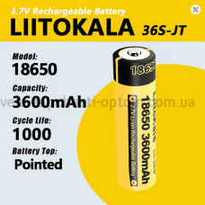Акумулятор 18650, LiitoKala 36S-JT, 3600mAh, ОРІГІНАЛ