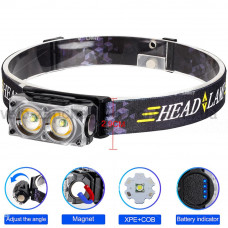 Ліхтар налобний YY-19F-2XPE(white)+2COB(yellow), Li-Ion акумулятор, ЗУ Type-C, магніт, Box