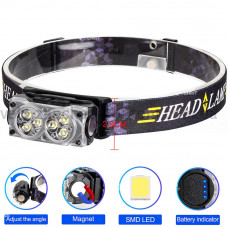 Ліхтар налобний YY-19D-6SMD, Li-Ion акумулятор, ЗУ Type-C, магніт, Box