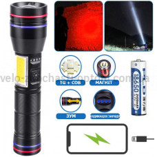 Ліхтар PLD-231 WHITE LASER LED PM10-TG+COB(white+red), 1х18650, power bank, індикація заряду, ЗУ Type-C, магніт, zoom, Box