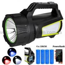 Ліхтар переносний T100A-10W+2COB(white+red+blue), power bank, 4x18650, ЗУ Type-C, Box