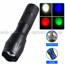 Фонарь X10-4XPE LED(WHITE+RED+BLUE+GREEN), Li-Ion аккум., ЗУ microUSB, zoom