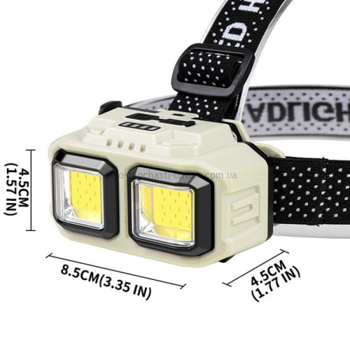 Ліхтар налобний HX-816-2COB(white+red), Waterproof, 1x18650, ЗП Type-C, Box
