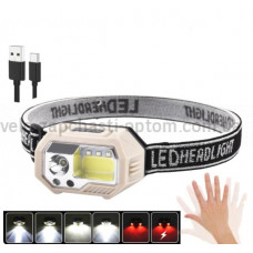 Ліхтар налобний SH-S9-XPE+COB+3SMD(red), Motion Sensor, вбудований акумулятор, ЗУ Type-C, Box