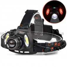 Ліхтар налобний Police 2117-T6+2COB(Red), 2x18650, zoom, ЗУ microUSB, Box