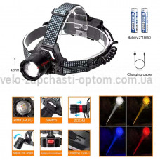 Ліхтар налобний 8505 WHITE LASER LED PM10-4TG (White+Yelloe+Blue+Red), 2x18650, ЗУ Type-C, zoom, Box