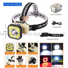 Ліхтар налобний 826XS-XPE+8COB(White+Red), Motion Sensor, 1x18650, вело кріплення, ЗУ Type-C, Box