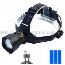 Ліхтар налобний 8078-P360, 3x18650, ЗУ Type-C, zoom, Box