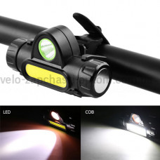 Велоліхтар + на лоб 872-XPE + COB, ЗУ micro USB, вбудований акумулятор, диммер, магніт