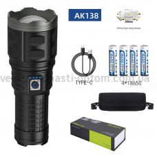 Ліхтар AK138 WHITE LASER LED PM60-TG, 4х18650, power bank, індикація заряду, ЗУ Type-C, zoom, Box
