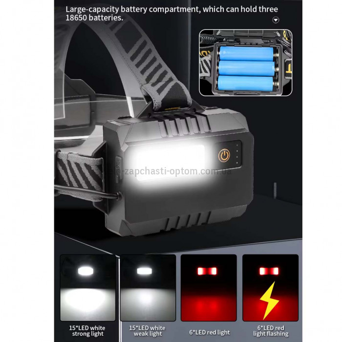 Фонарь налобный NIGHT VISION FLUORESCENCE BL-T701D-TG, Motion Sensor, 3x18650, Power Bank, ЗУ Type-C, zoom, Box