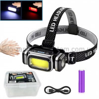 Ліхтар налобний HX-T80S-COB(White+Red), Motion Sensor, Waterproof, 1x18650, ЗУ Type-C, магніт, Box