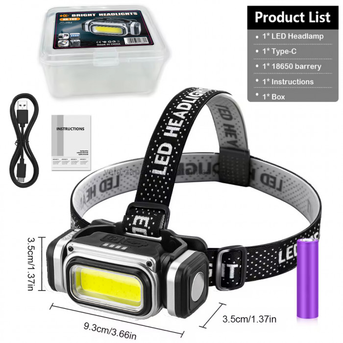 Ліхтар налобний HX-T80-COB(White+Red), Waterproof, 1x18650, ЗУ Type-C, магніт, Box