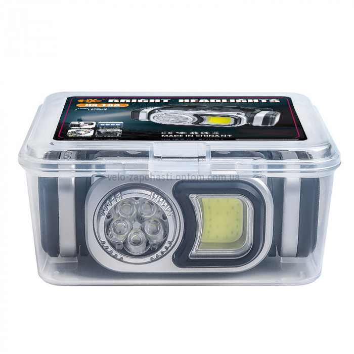 Ліхтар налобний HX-T60-5SMD+COB(White+Red+Blue), Waterproof, 1x18650, ЗУ Type-C, магніт, Box