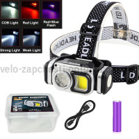 Ліхтар налобний HX-T60-5SMD+COB(White+Red+Blue), Waterproof, 1x18650, ЗУ Type-C, магніт, Box