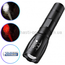 Ліхтар ручний 1831-2XPE(White+Red), 1x18650, ЗУ Type-C, zoom, Box